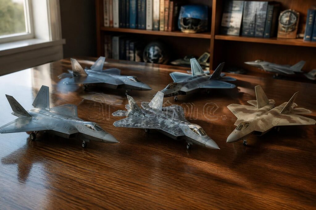 découvrez notre sélection de modèles réduits et éditions spéciales du lockheed martin f-22a raptor, parfaits pour les passionnés d'aviation et de maquettes de haute qualité.