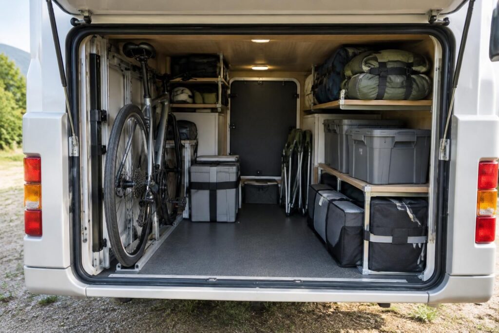 Aménagement soute camping car : astuces pour ranger vélo et optimiser l’espace